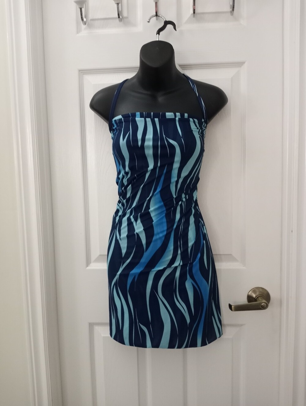 S/M Blue Wave Print Mini Wrap Dress